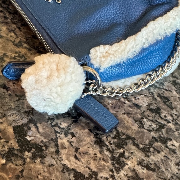 Coach Blue leather and sherling Wristlet with Chain - Picture 4 of 16